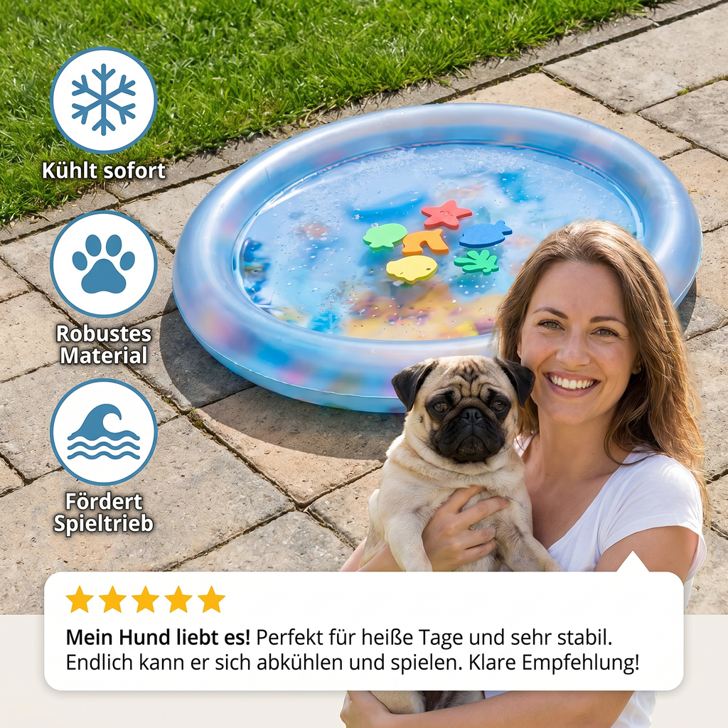 Cooling play water mat with floating fish for cats and small pets