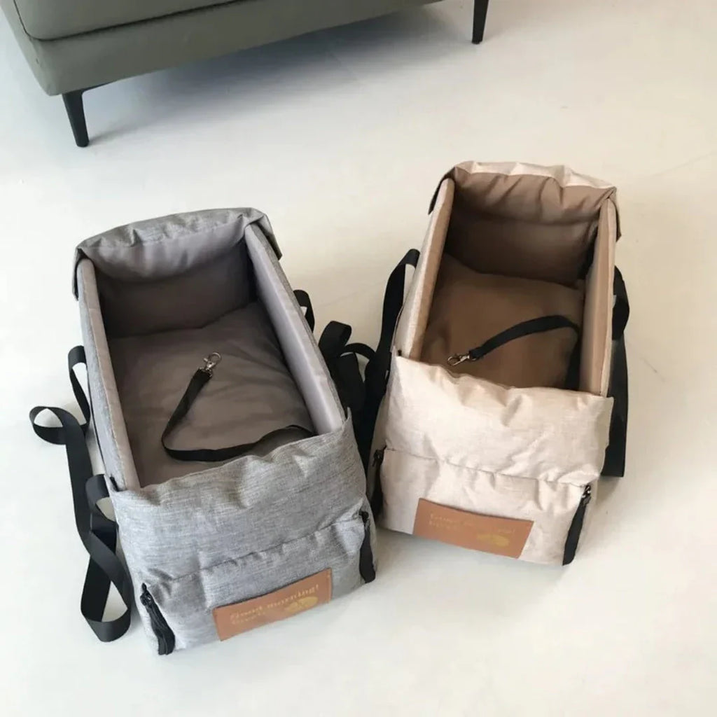 Dog sitting in the PetComfort car travel seat