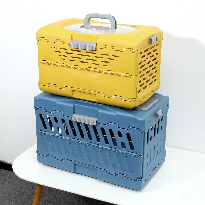 Foldable pet travel crate in blue