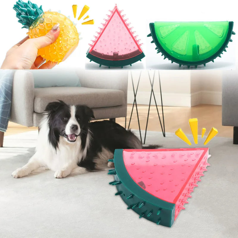 Cooling dog chew toy in fruit design