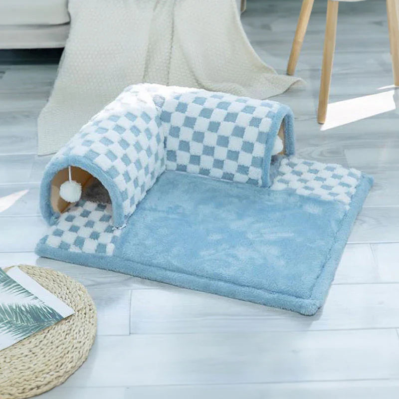 PlayNest cat tunnel bed shown in three sizes