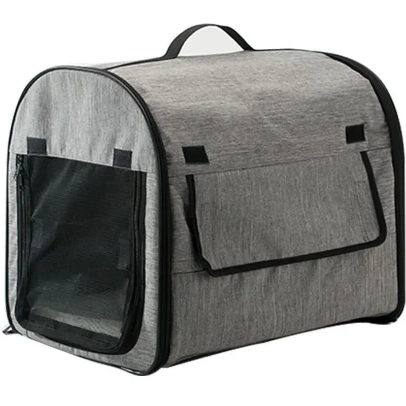 Foldable dog carrier with roll-up sun flaps