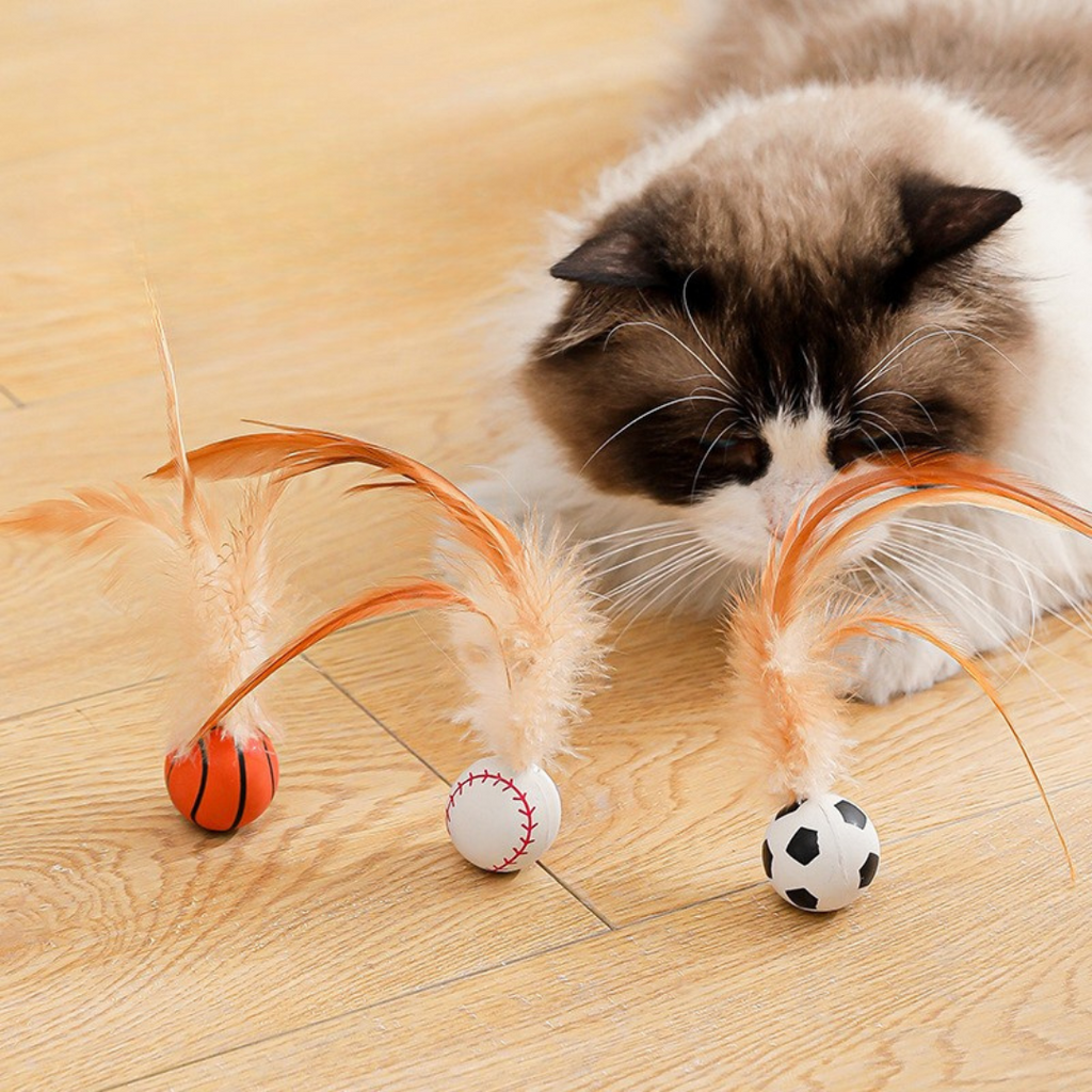 Rubber feather bouncy cat toy