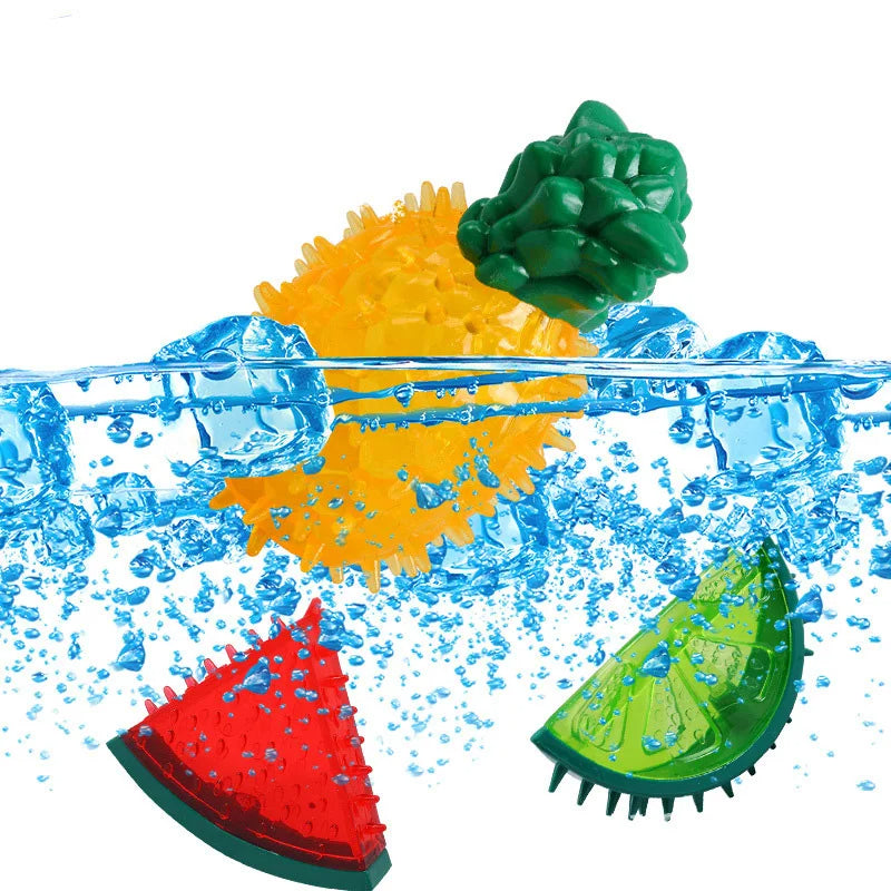 Cooling dog chew toy in fruit design