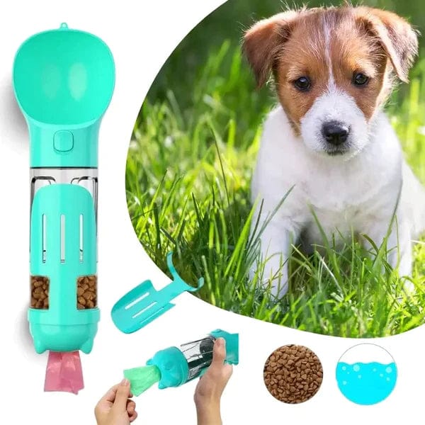 PawHydrate 3-in-1 dog water bottle in blue with 300ml food box