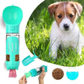 PawHydrate 3-in-1 dog water bottle in blue with 300ml food box