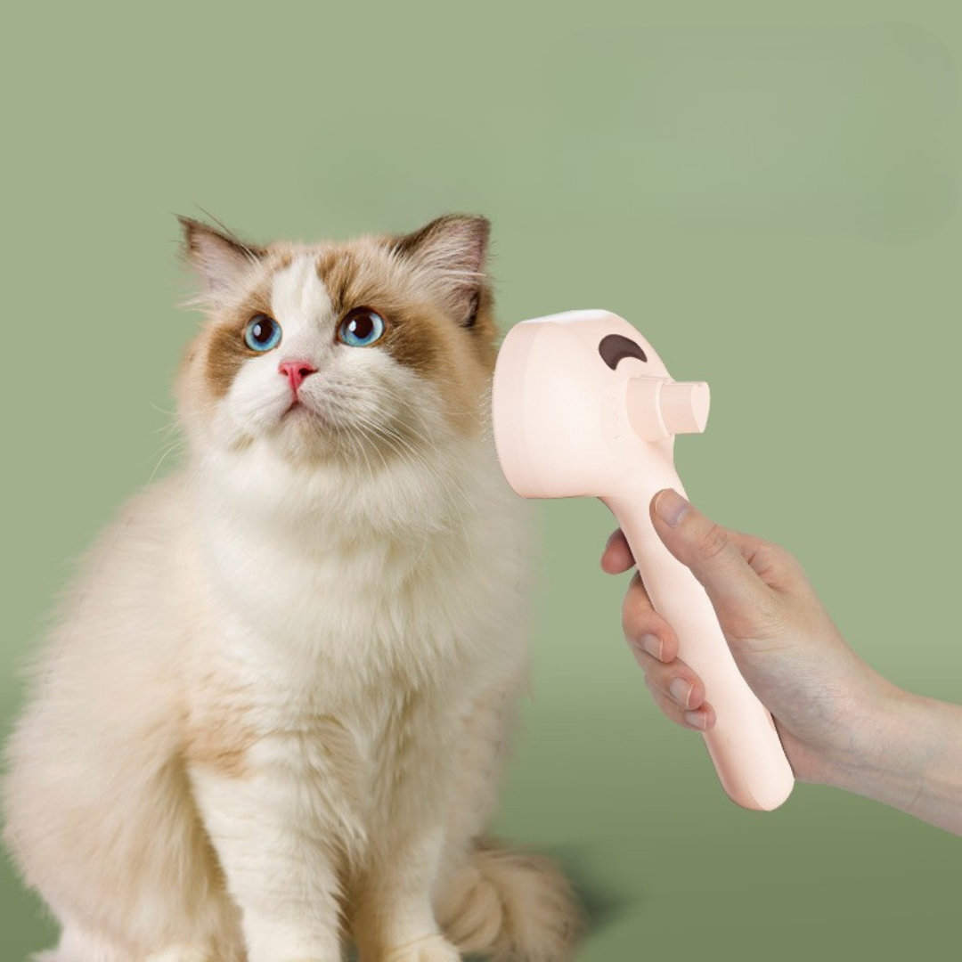 Steam grooming brush being used on a pet's coat