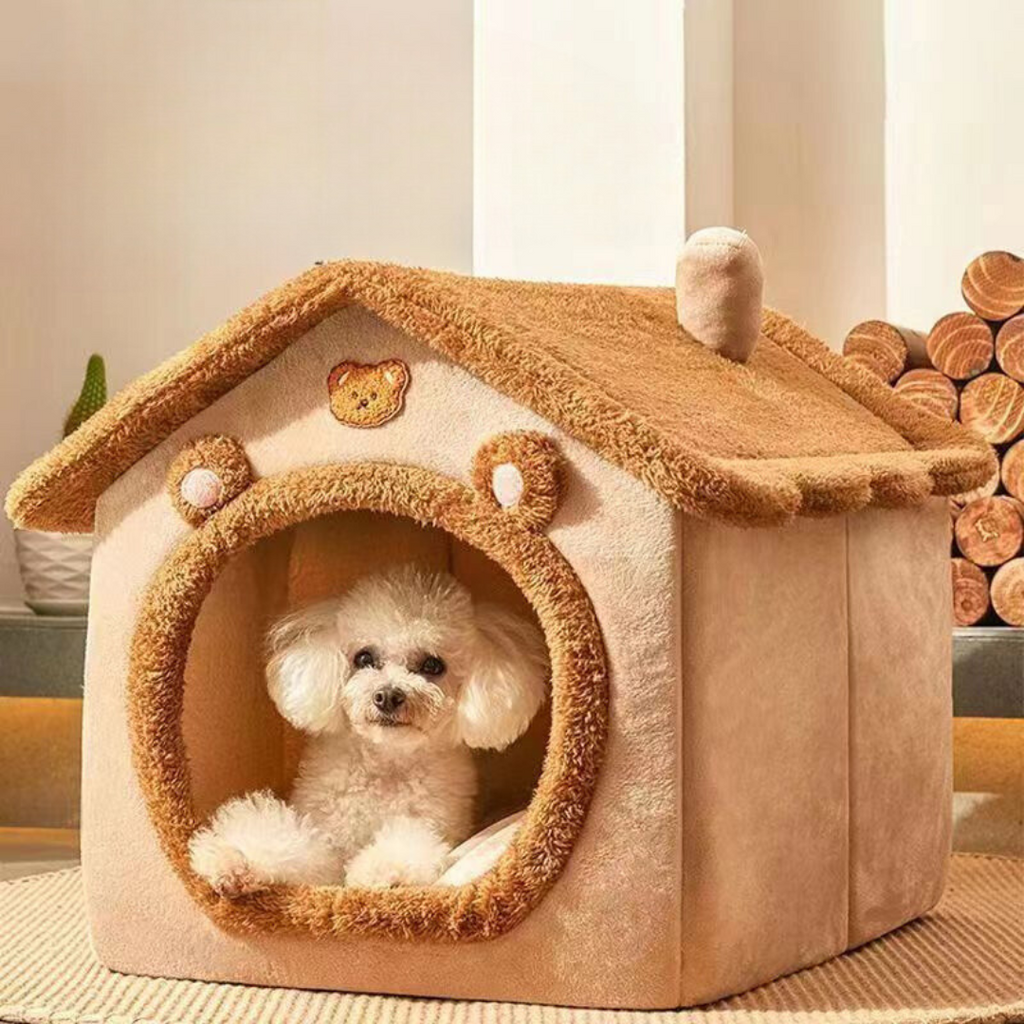 Bear-design plush cat house