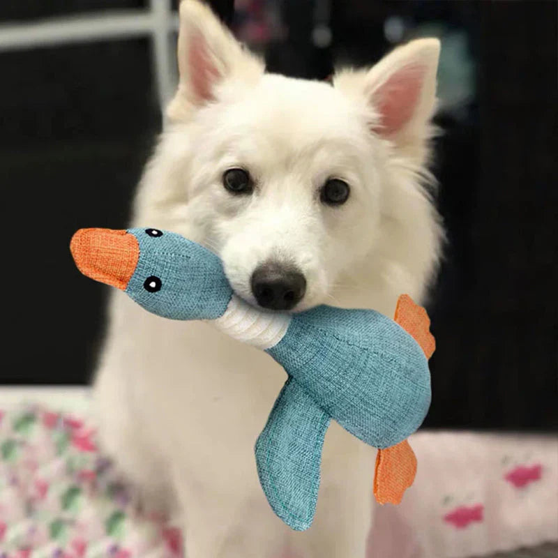 ToughGoose dog toy in brown and blue