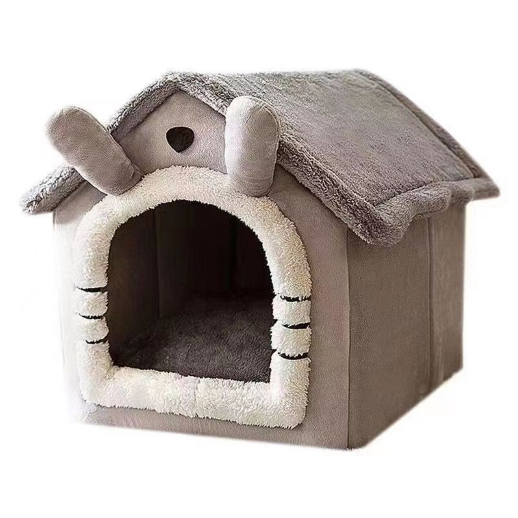 Enclosed plush cat house interior