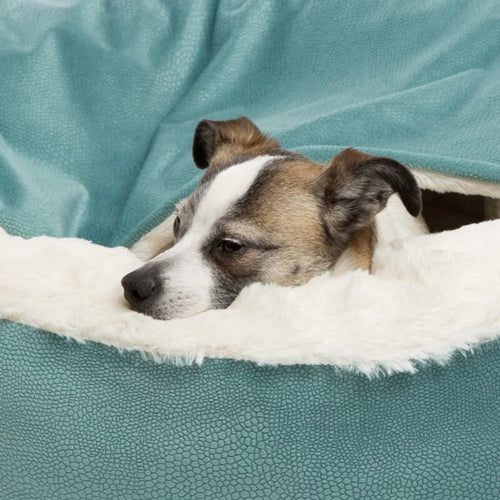 SnugCave plush dog cave bed