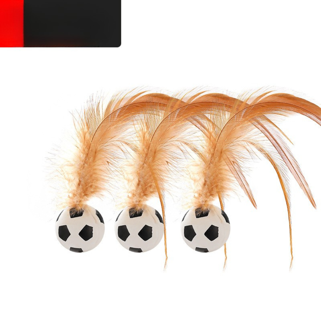 Bouncy feather cat toy in play