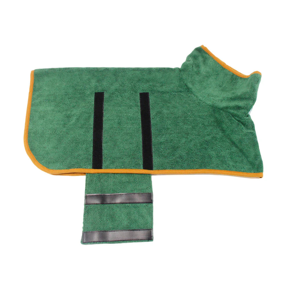 Dog bathrobe with hook-and-loop fastening