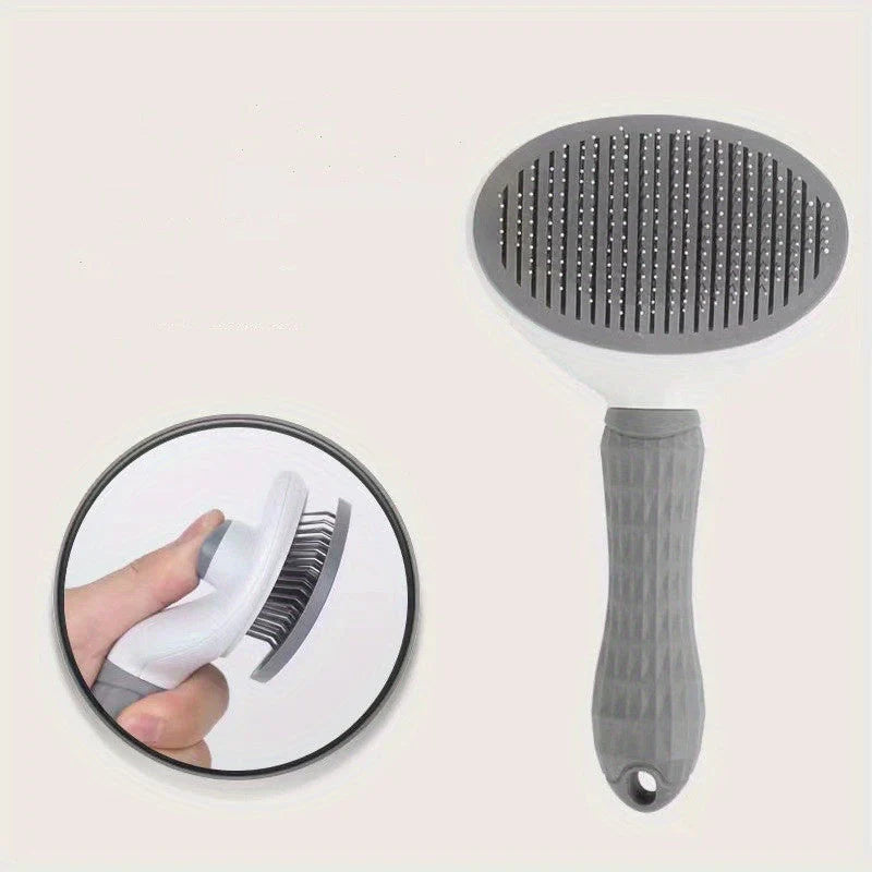 FurFree pet grooming brush in pink, grey and blue