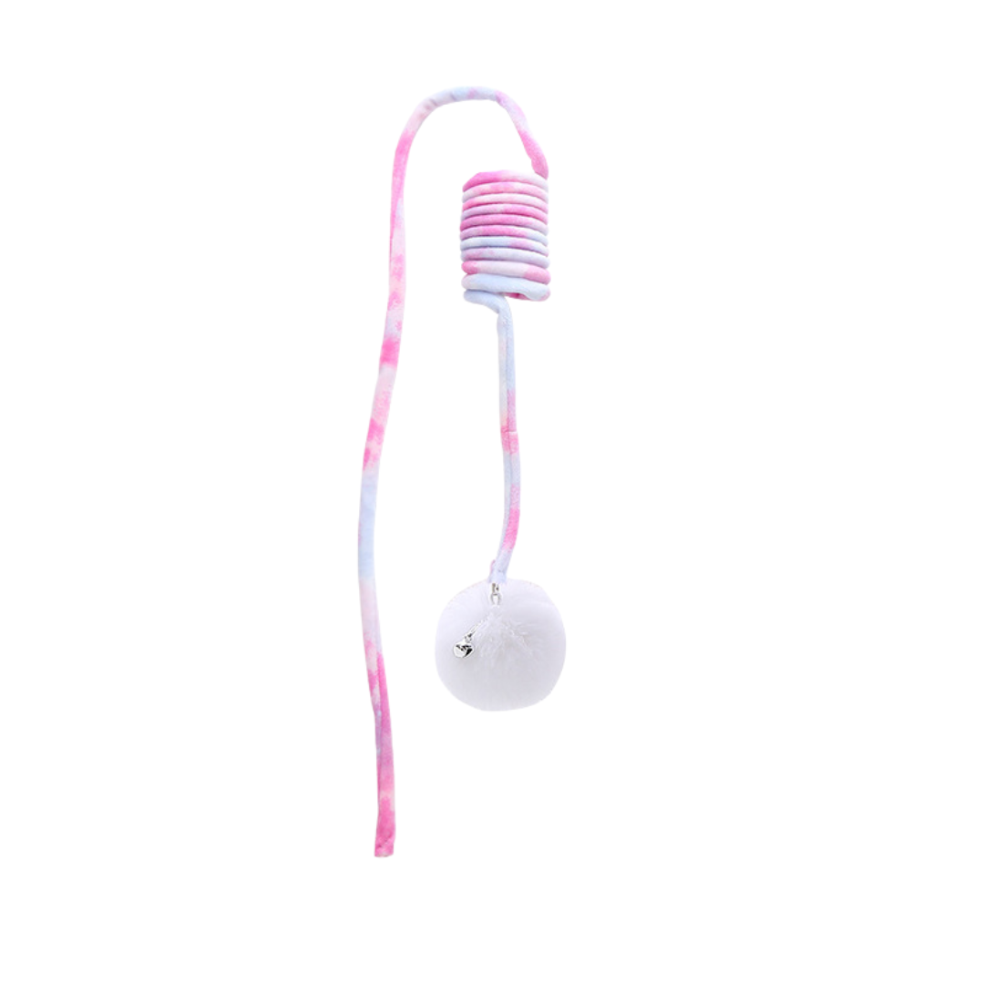 Cat chasing the bouncy elastic toy