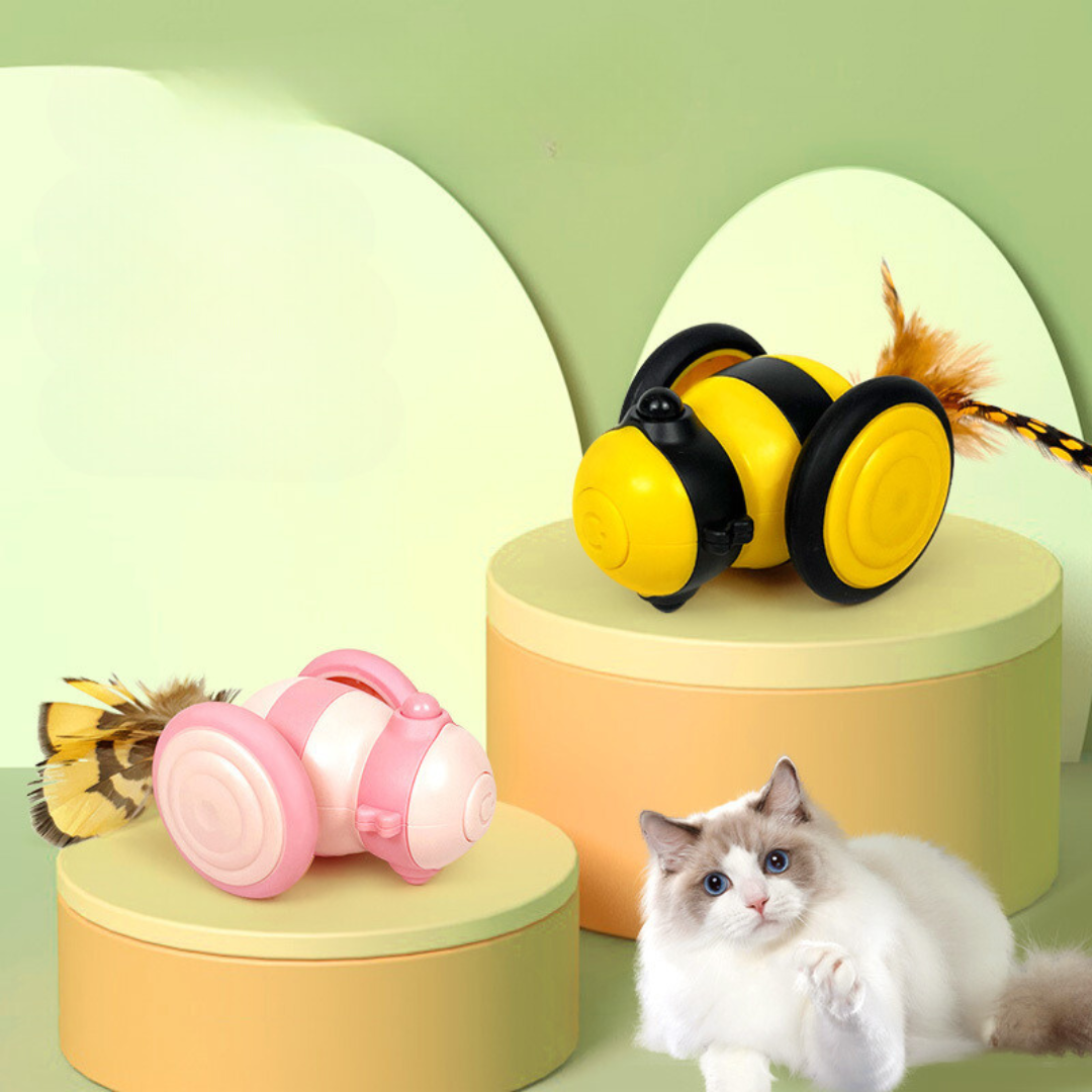 Interactive bee cat toy with feathers