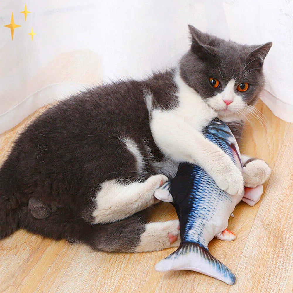 Cat playing with the PlayFish swimming fish toys