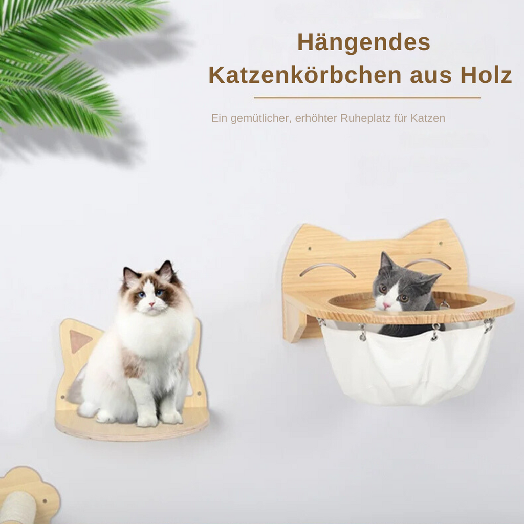 Wooden cat hammock mounted on the wall
