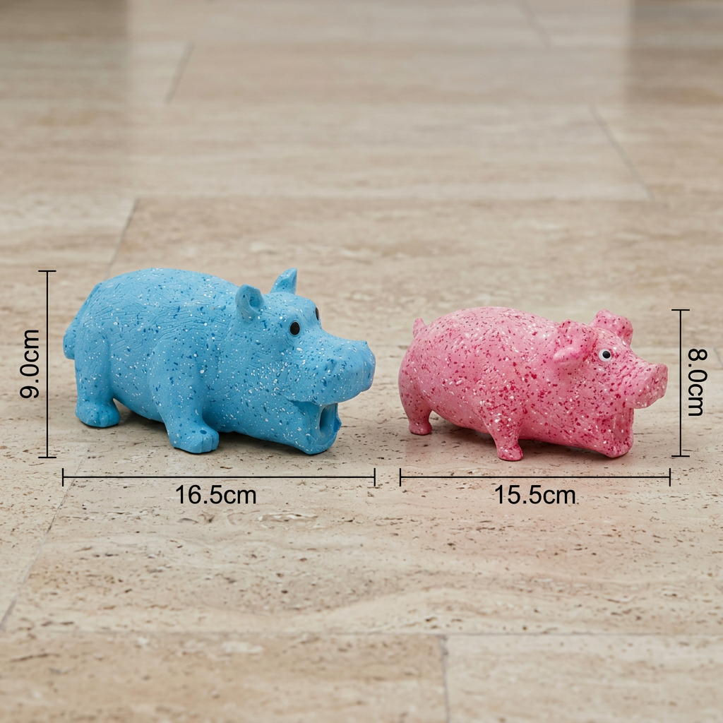 Latex squeaky dog toy features