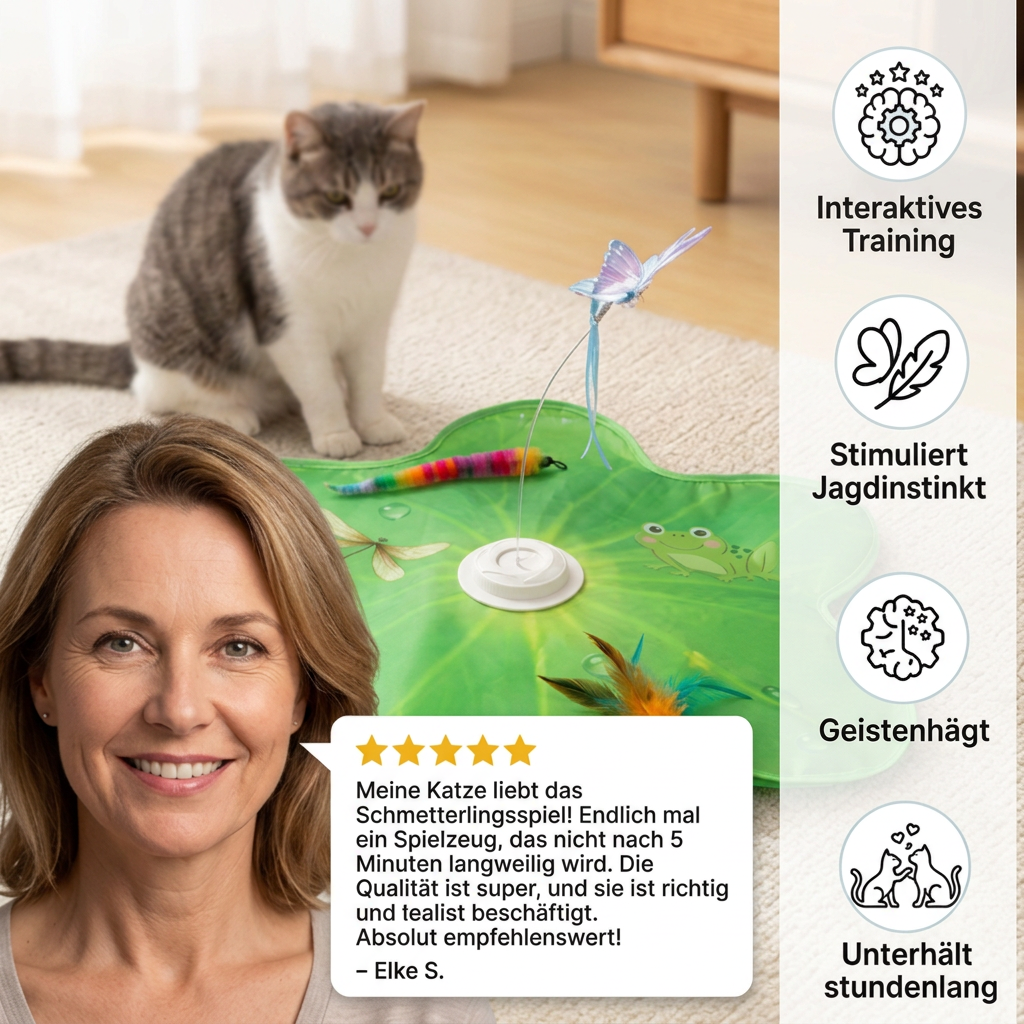 Cat playing with the butterfly cat toy play mat