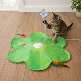 Interactive 3-in-1 butterfly cat toy play mat with feather