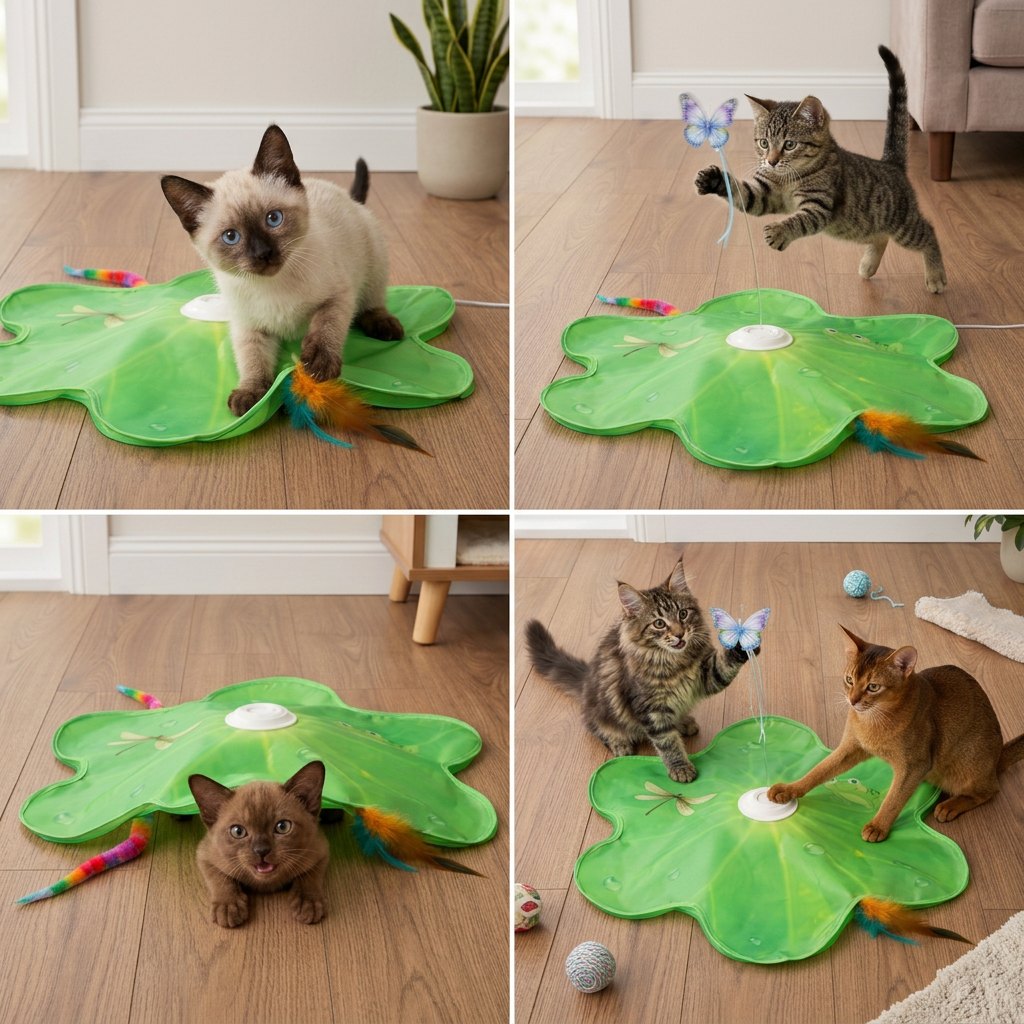 Automatic fluttering butterfly cat toy on the play mat