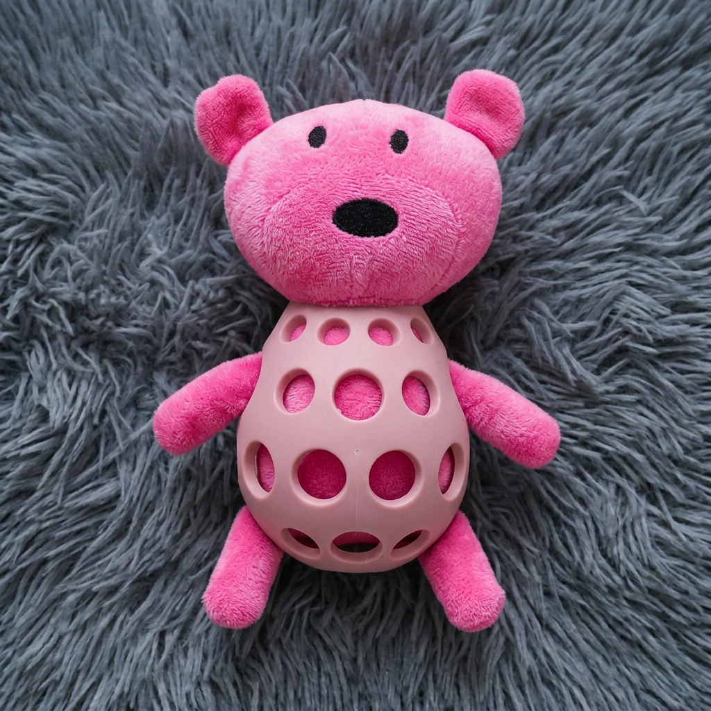 2-in-1 Bear Dog Toy – Squeaky Plush &amp; Dental Chew Ball