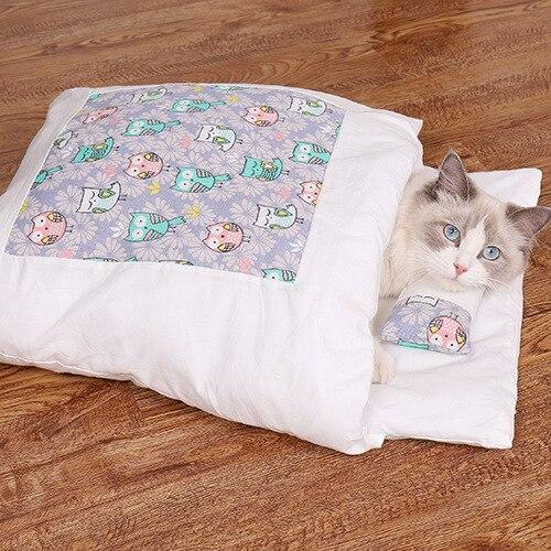 CuddleBag cat sleeping bag blue cat design