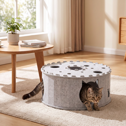 4-in-1 foldable cat tunnel house with hideaway and scratcher