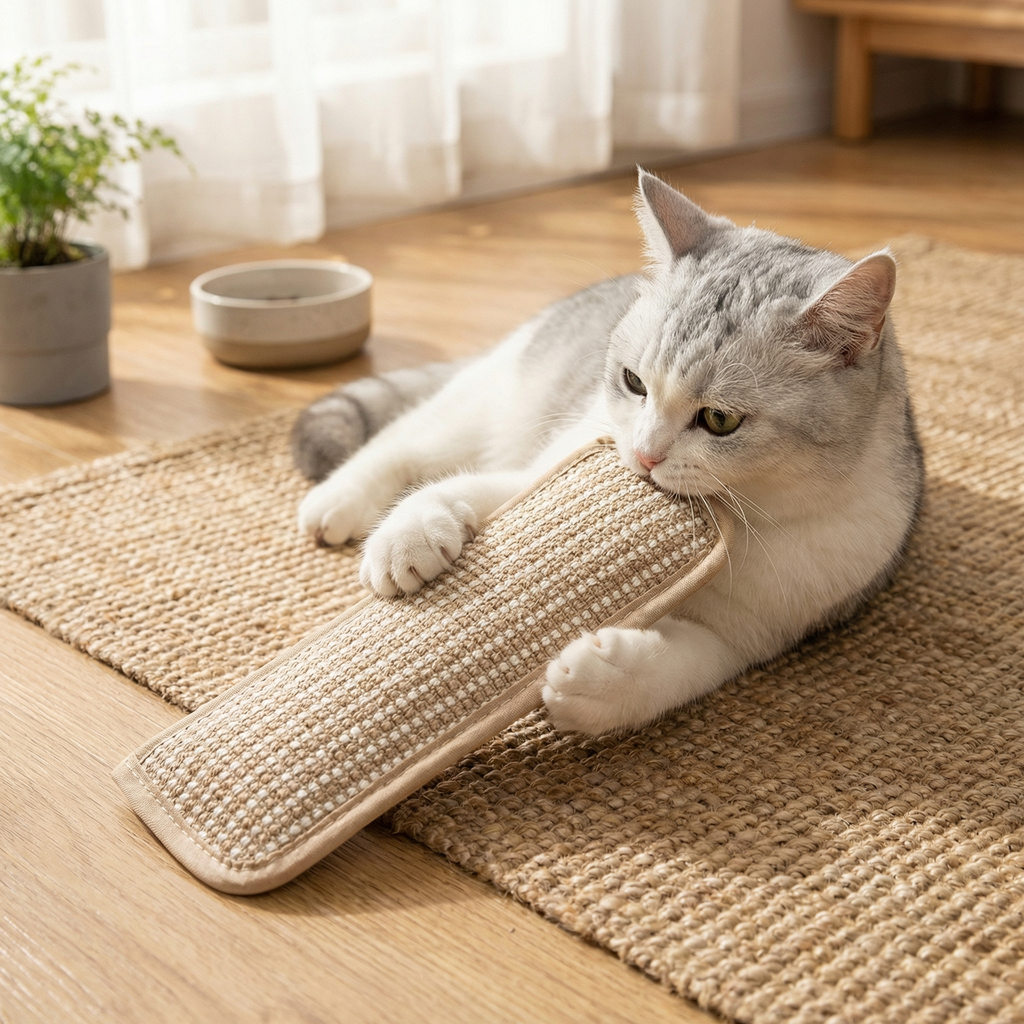 Natural catnip hemp rope scratching pad for cats