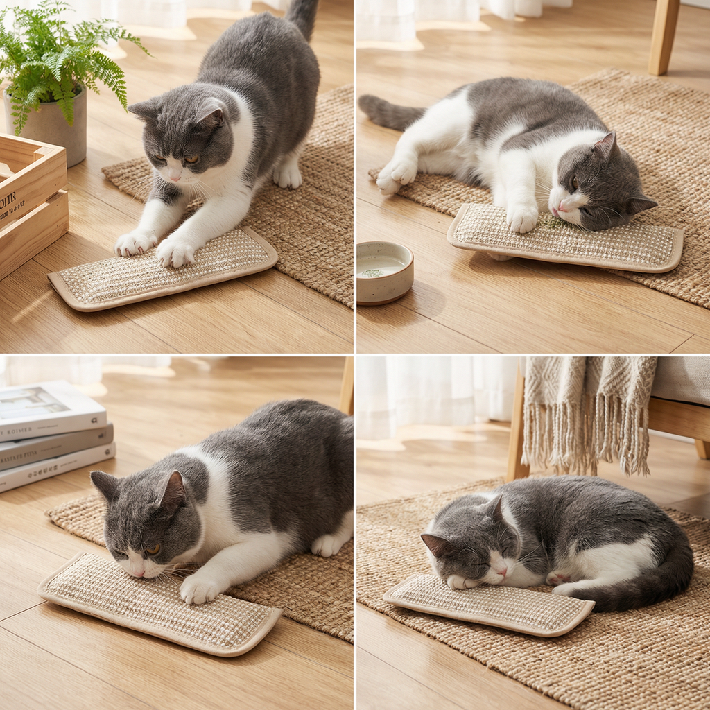Natural catnip hemp rope scratching pad for cats