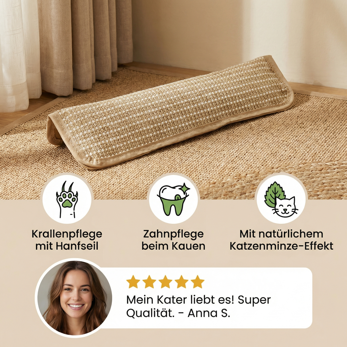 Natural catnip hemp rope scratching pad for cats