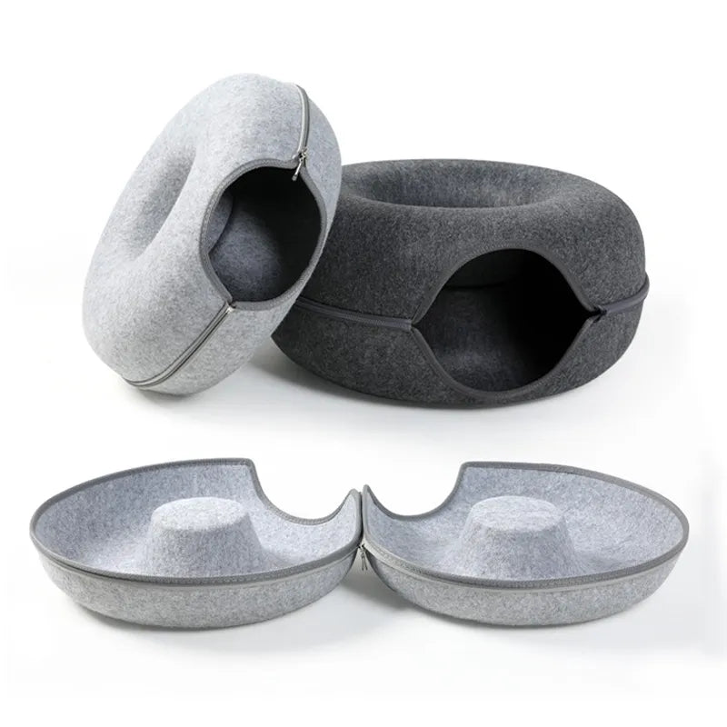 Donut cat bed in light grey