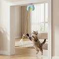Interactive cat toy with feather and auto-swing door hanger