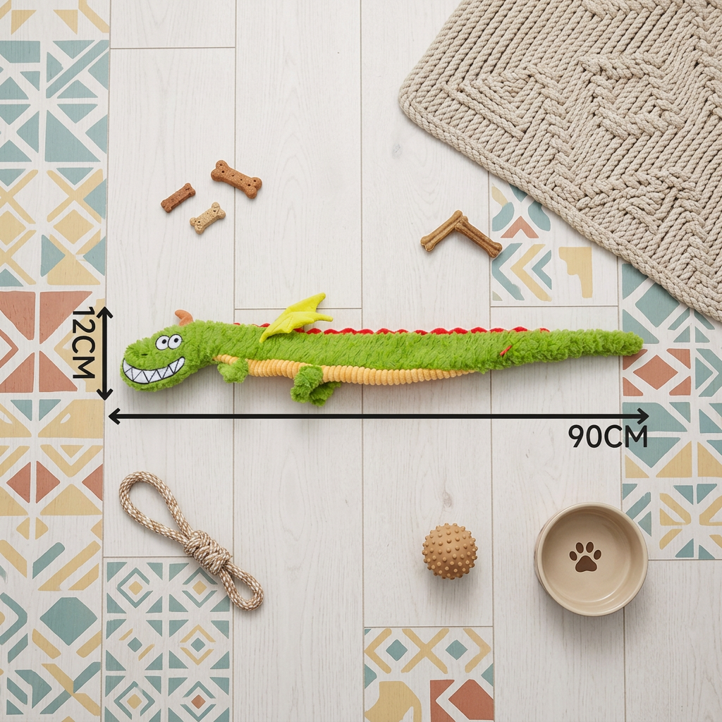 Tough plush dragon dog toy in green