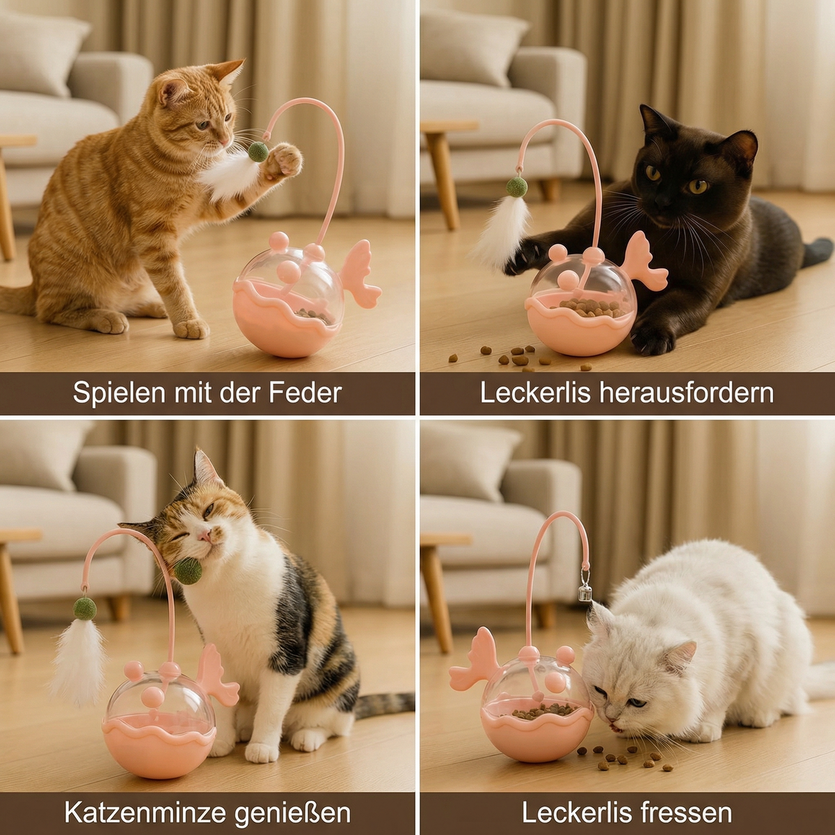 Catnip lantern fish treat dispenser toy for cats