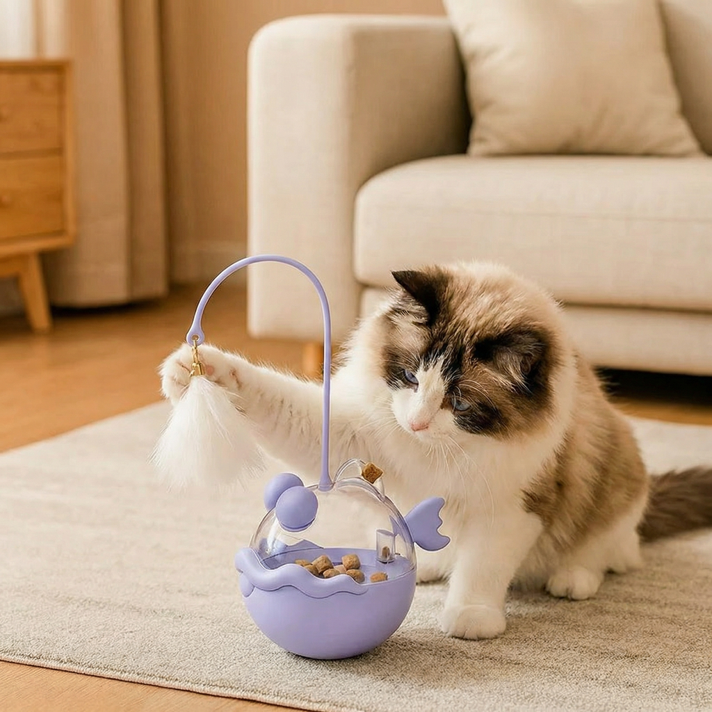 Catnip lantern fish treat dispenser toy for cats