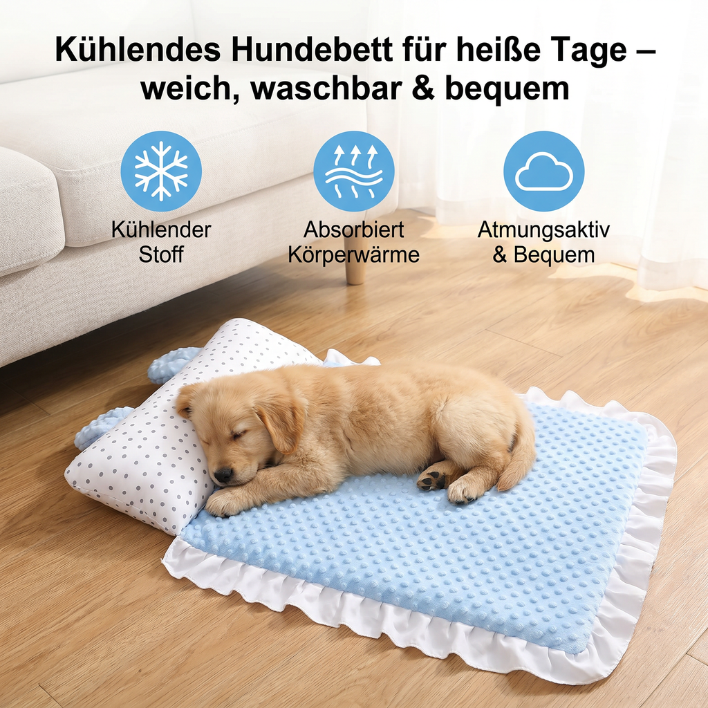 Cooling dog bed for hot days, soft and washable