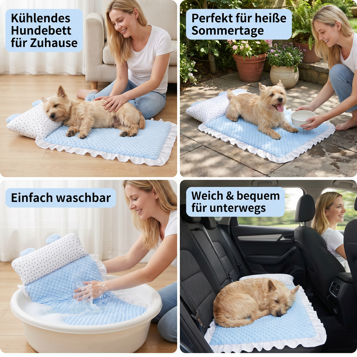 Cooling dog bed for hot days, soft and washable