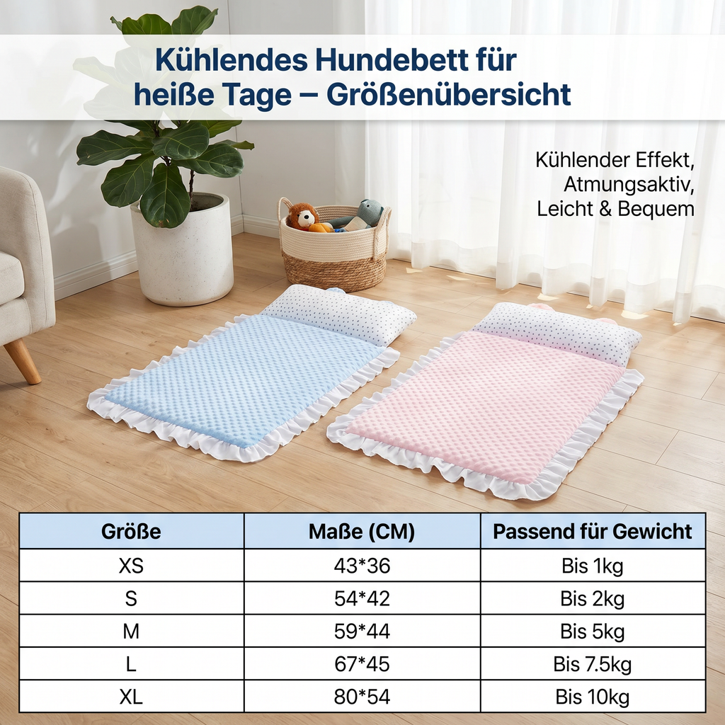 Cooling dog bed for hot days, soft and washable