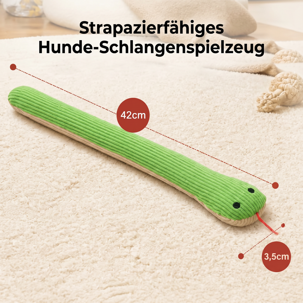 Durable snake plush toy for dogs with squeaker