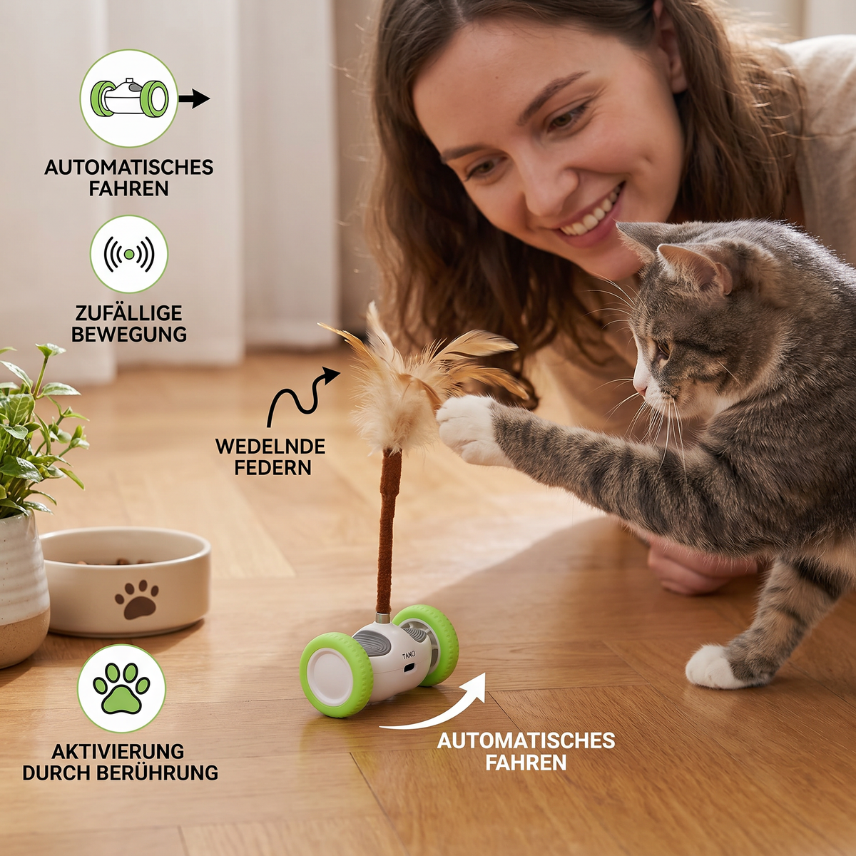 Self-moving feather toy for cats