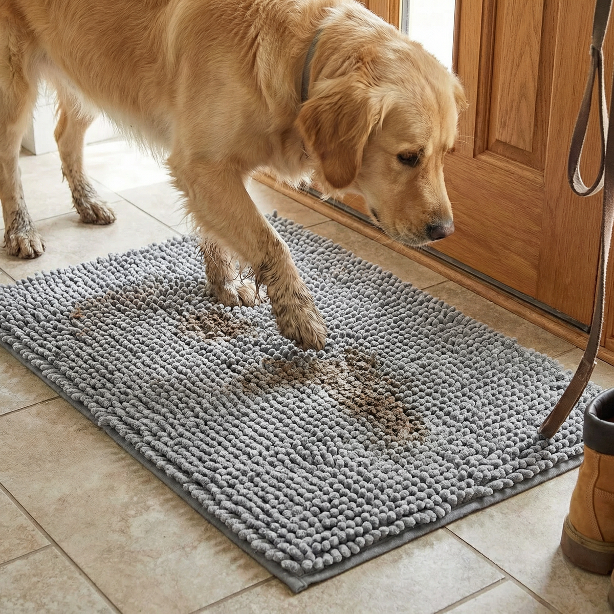 Dirt-trapping mat for dogs, absorbent and non-slip