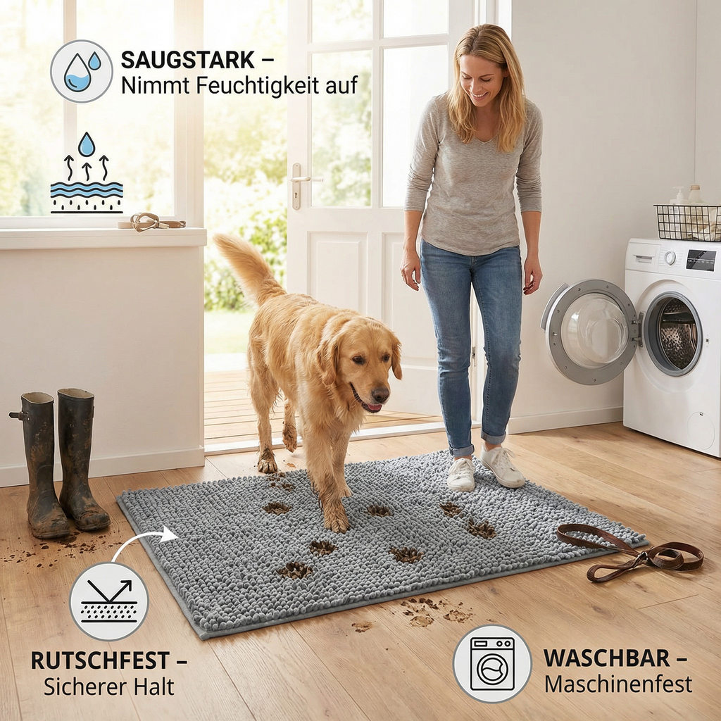 Dirt-trapping mat for dogs, absorbent and non-slip