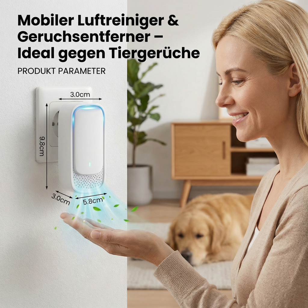 Portable air purifier and odour remover for pet smells