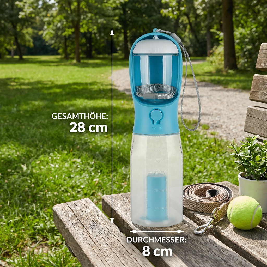 3-in-1 portable dog bottle with food container and poop bag holder