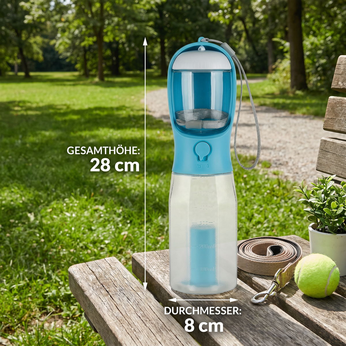 3-in-1 portable dog bottle with food container and poop bag holder