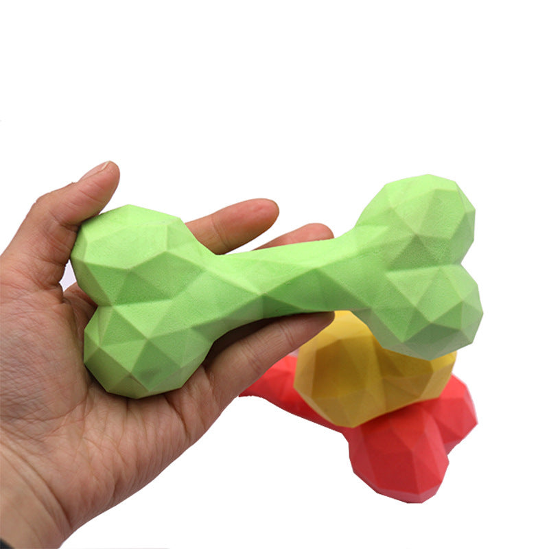 Bone-shaped dog chew toy with diamond-cut angles
