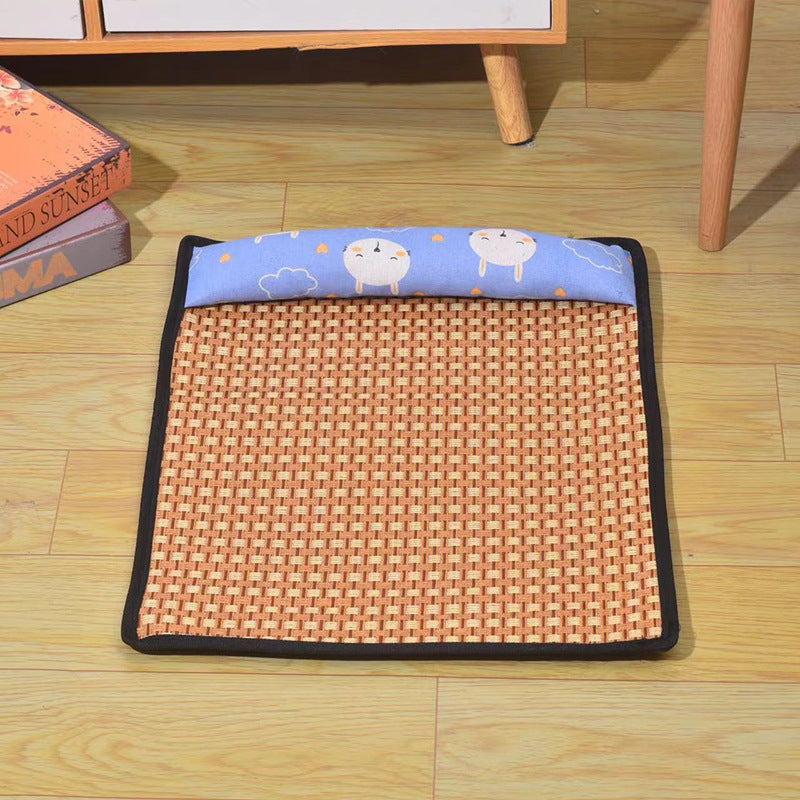Rattan cooling mat for dogs in pink