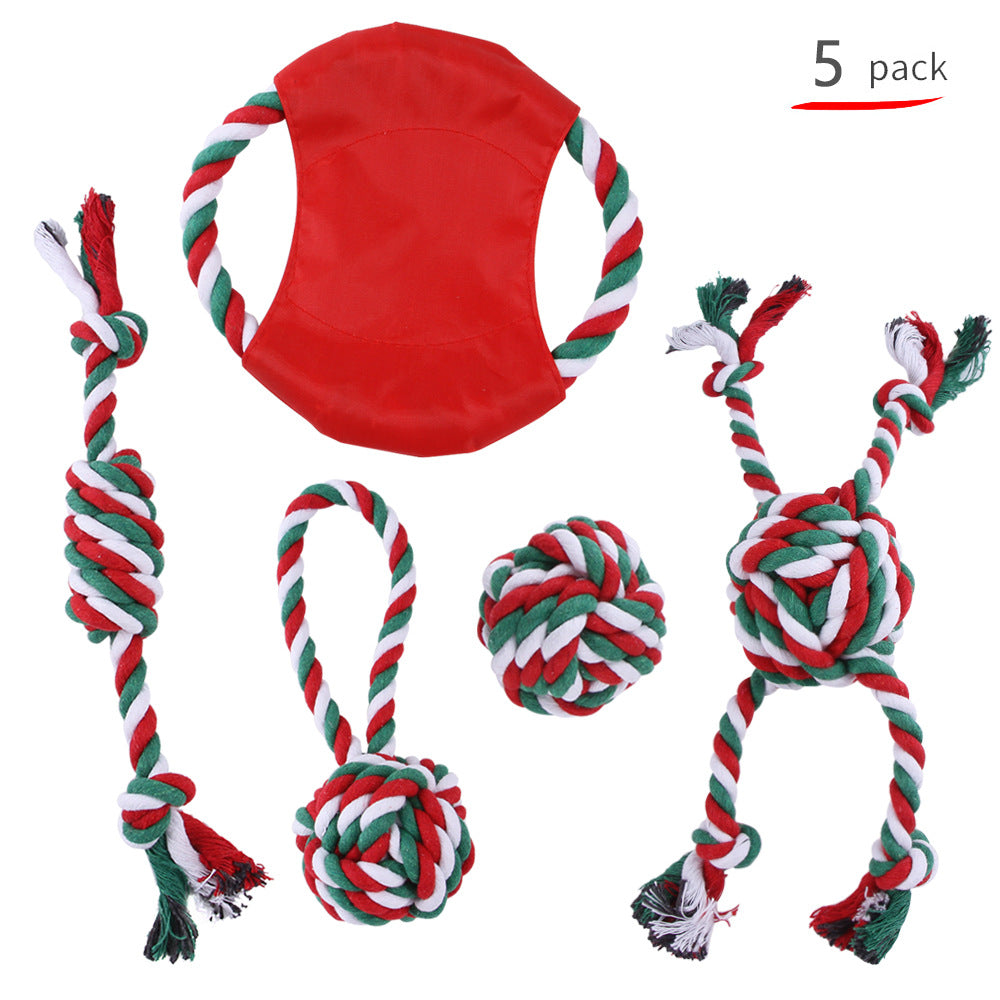 Knotted rope dog toy set contents